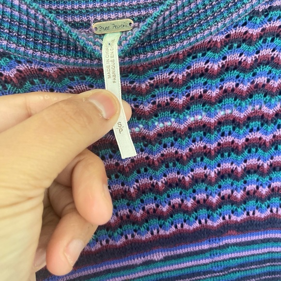 Free People Knit Bodycon Dress Semi Sheer Stripe Purple Blue 70s Retro Size S - Picture 5 of 5